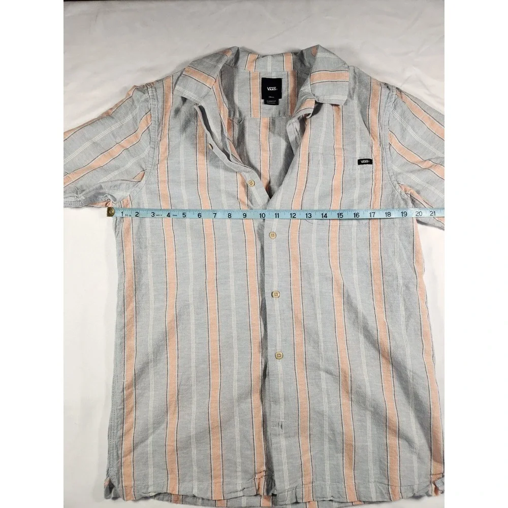 Vans Classic Fit Peach Blue Cabana Striped Short Sleeve Button Up Shirt Size S - Picture 3 of 8